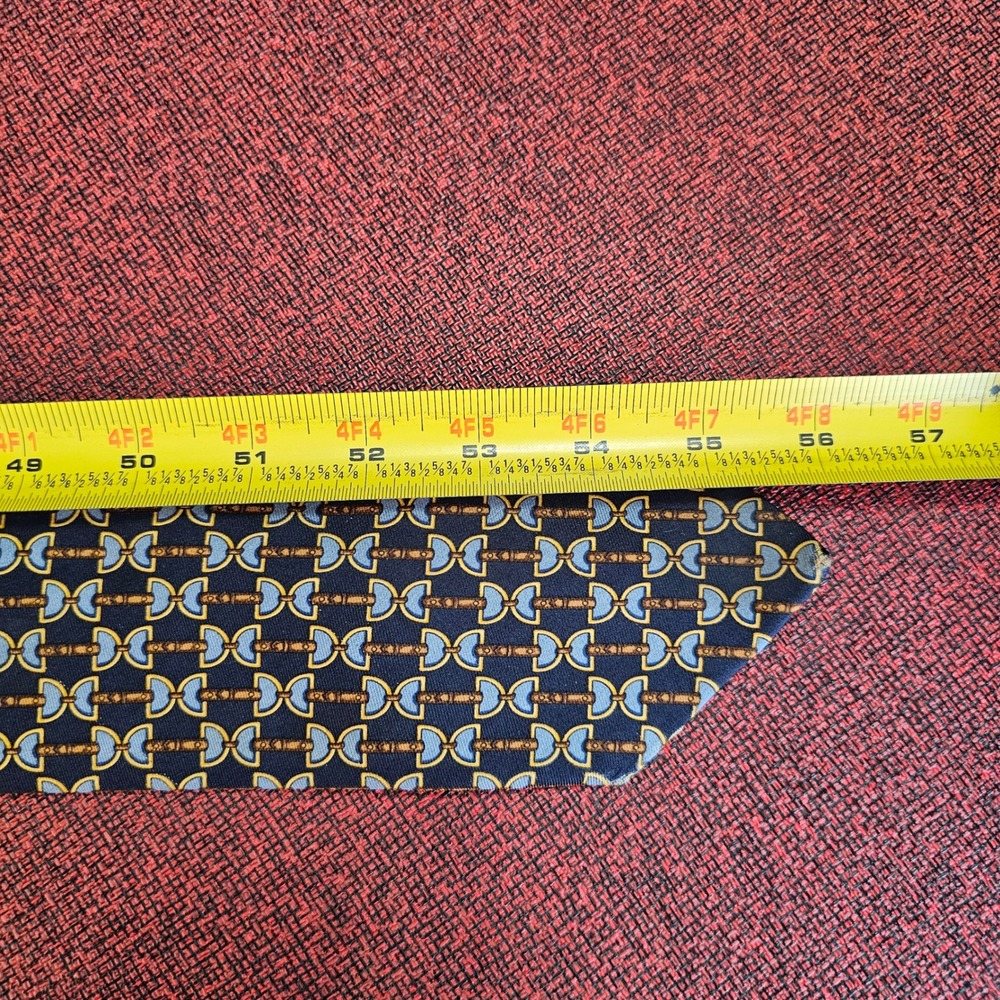 Vintage 80s Brooks Brothers Makers Silk Tie Navy Gold Equestrian Ivy League USA - Picture 7 of 8